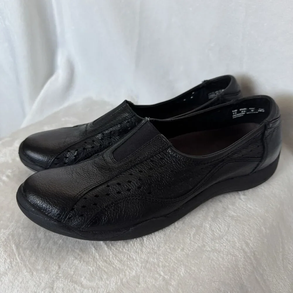 Hush Puppies 100% Relax Black Leather Slip On Loafers Comfort Shoes Women 11M